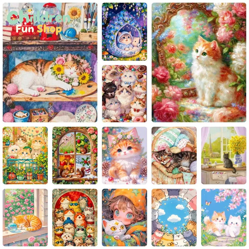 Resin Art Work - 다이아몬드 페인팅, 사랑스러운 털복숭이 새끼 고양이,